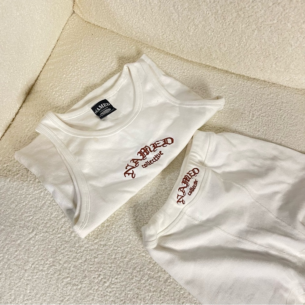 Named collective matching set shorts and top Lounge wear